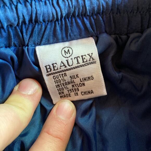 Womens Vintage 90s Beautex 100% Silk Blue Track Windbreaker Pants Size Medium - Picture 6 of 16